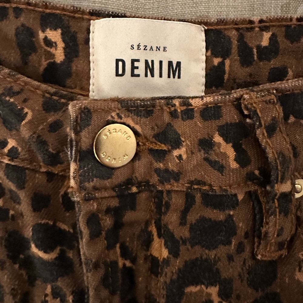 Sezane Le Brut denim Imprime Leopard Camel denim